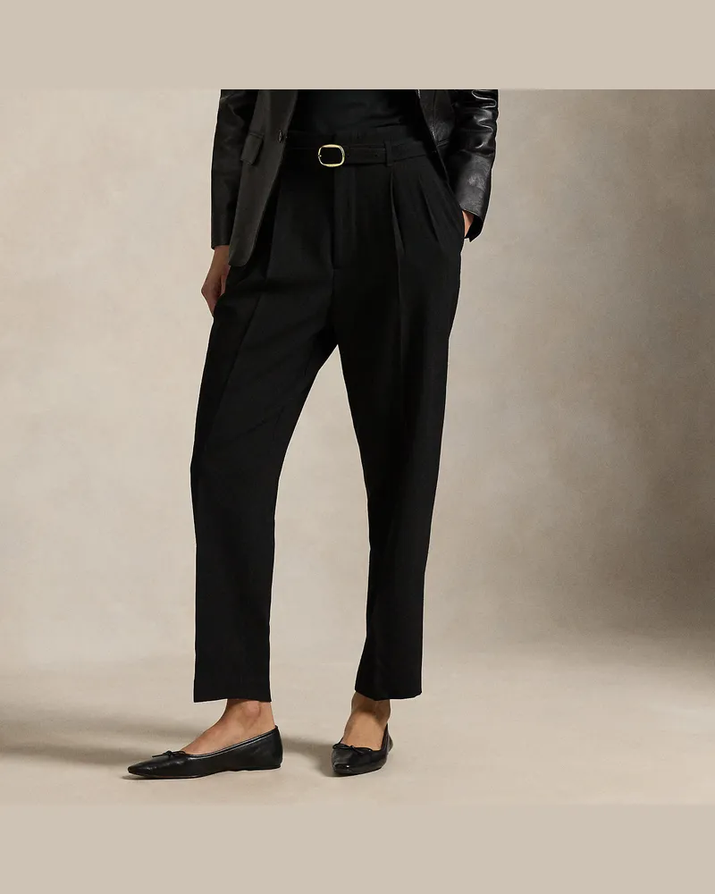 Ralph Lauren Belted Wool Pleated Tapered Pant Black