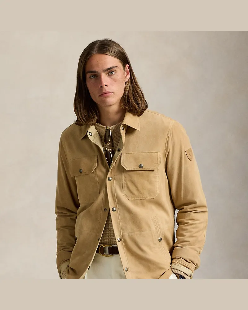 Ralph Lauren Wendbare Wildleder-Taft-Hemdjacke Tan