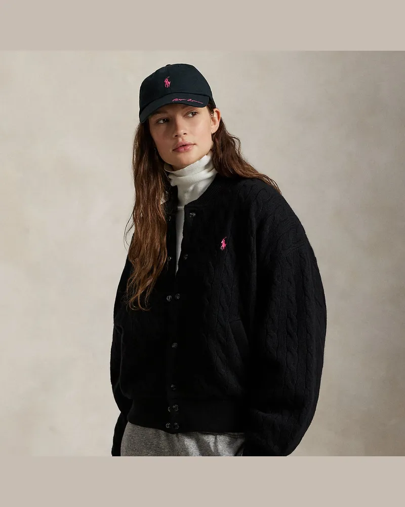 Ralph Lauren Zopfmuster-Baseballjacke mit Pink Pony Black