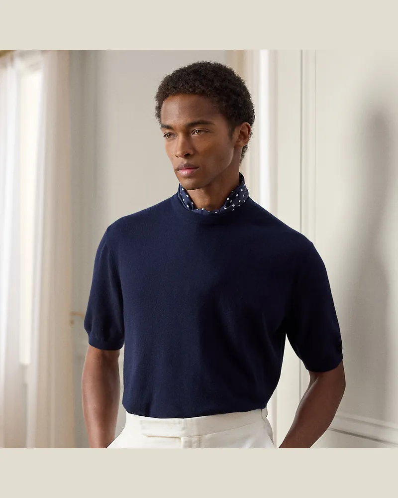 Ralph Lauren Kurzärmliger Kaschmirpullover Blue