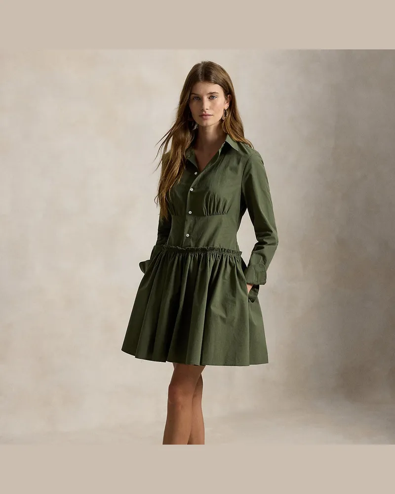 Ralph Lauren Mini-Baumwollhemdkleid im Bahnen-Design Green