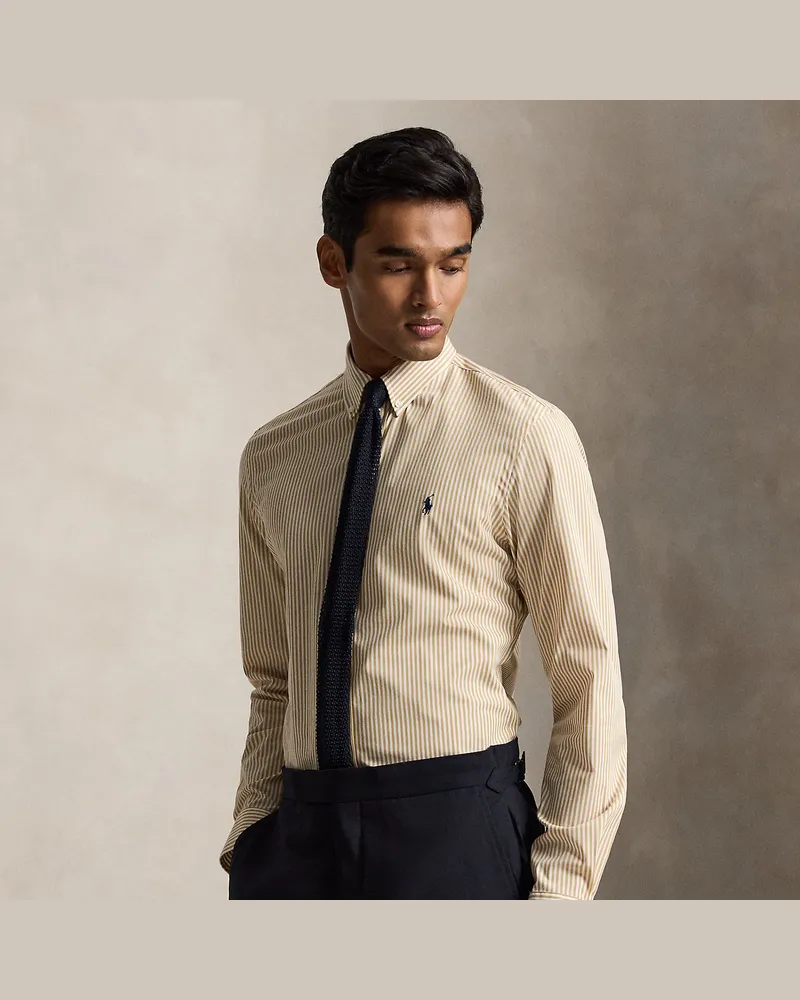 Ralph Lauren Gestreiftes Custom-Fit Hemd aus Popeline Tan