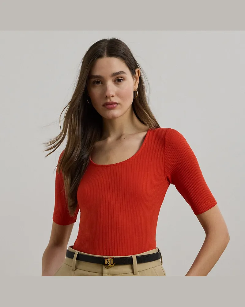 Ralph Lauren Geripptes T-Shirt aus Baumwollmischung Red