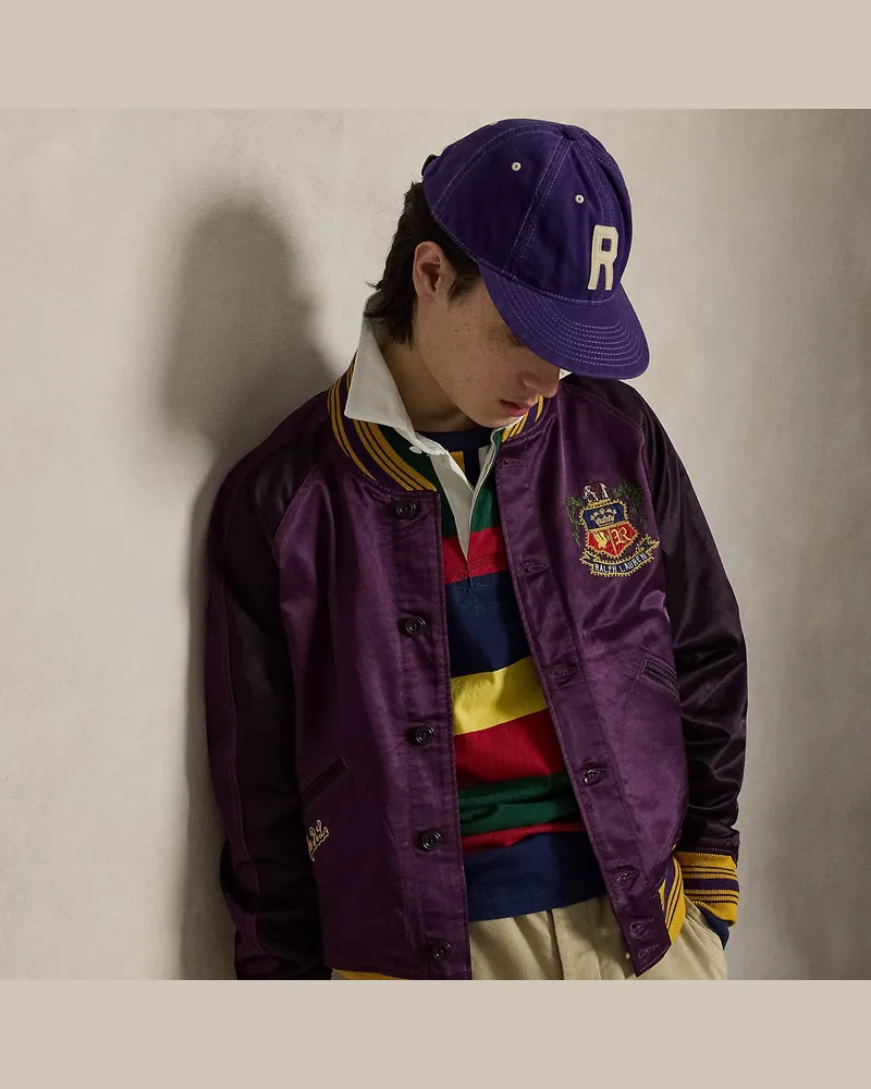 Ralph Lauren Bestickte Satin-Baseballjacke Purple