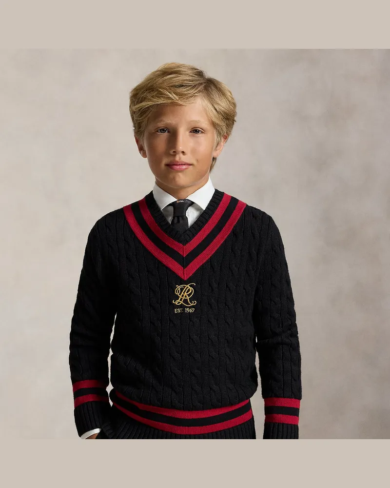Ralph Lauren Baumwoll-Cricket-Pullover mit Stickerei Black
