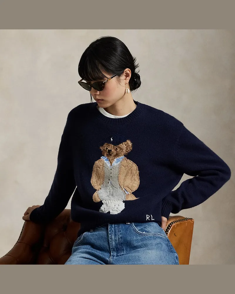Ralph Lauren Woll-Kaschmir-Pullover mit Polo Bear Blue