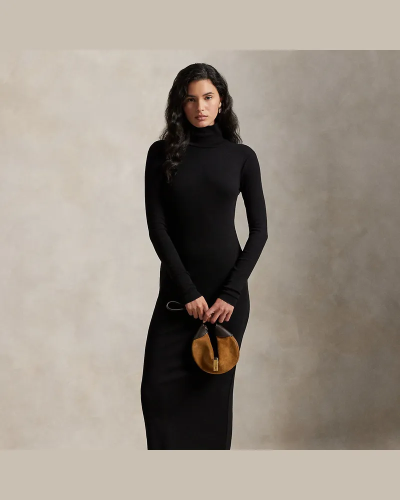 Ralph Lauren Geripptes Rollkragenkleid Black