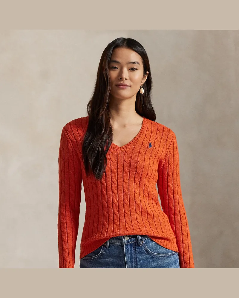 Ralph Lauren Zopfmusterpullover mit V-Ausschnitt Green