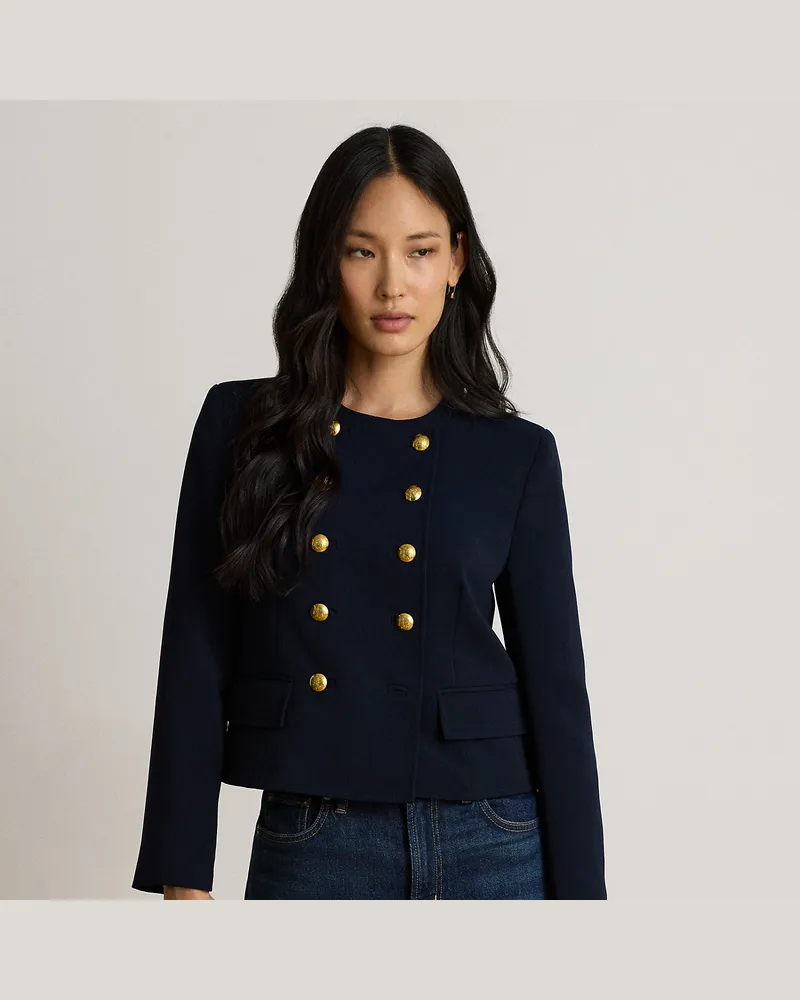 Ralph Lauren Zweireihige Jacke aus Zibeline-Crêpe Blue