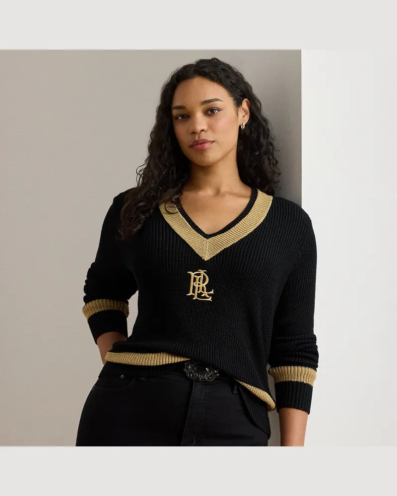 Ralph Lauren Plus Größen - Cricketpullover mit Metallic-Besatz Black