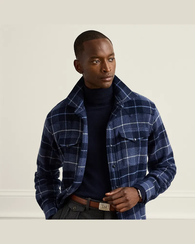 Ralph Lauren Kariertes Westernhemd aus Kaschmir Blue
