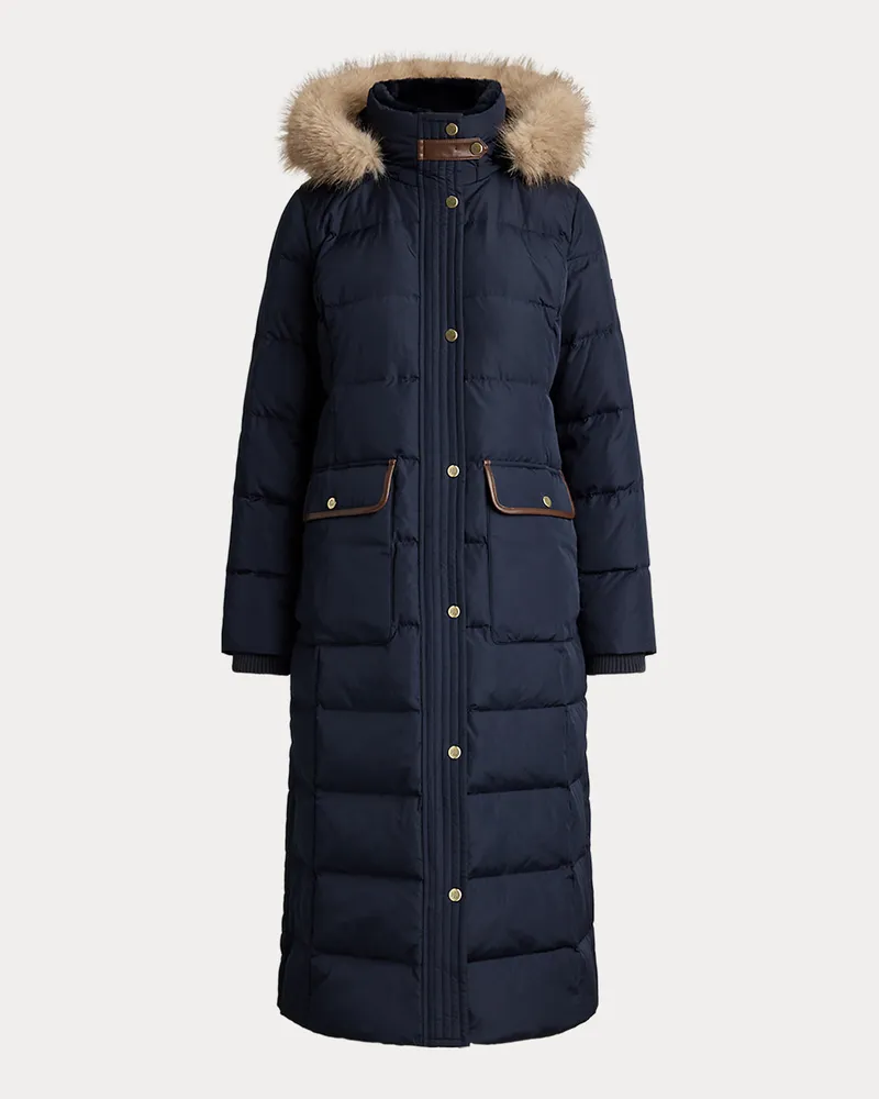 Ralph Lauren Maxi-Daunenmantel mit Kunstpelzbesatz Blue