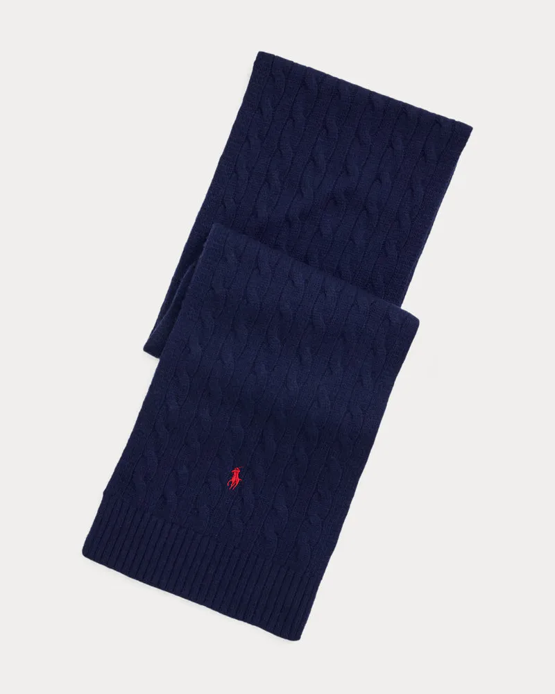 Ralph Lauren Zopfmuster-Schal aus Wollmischung Blue
