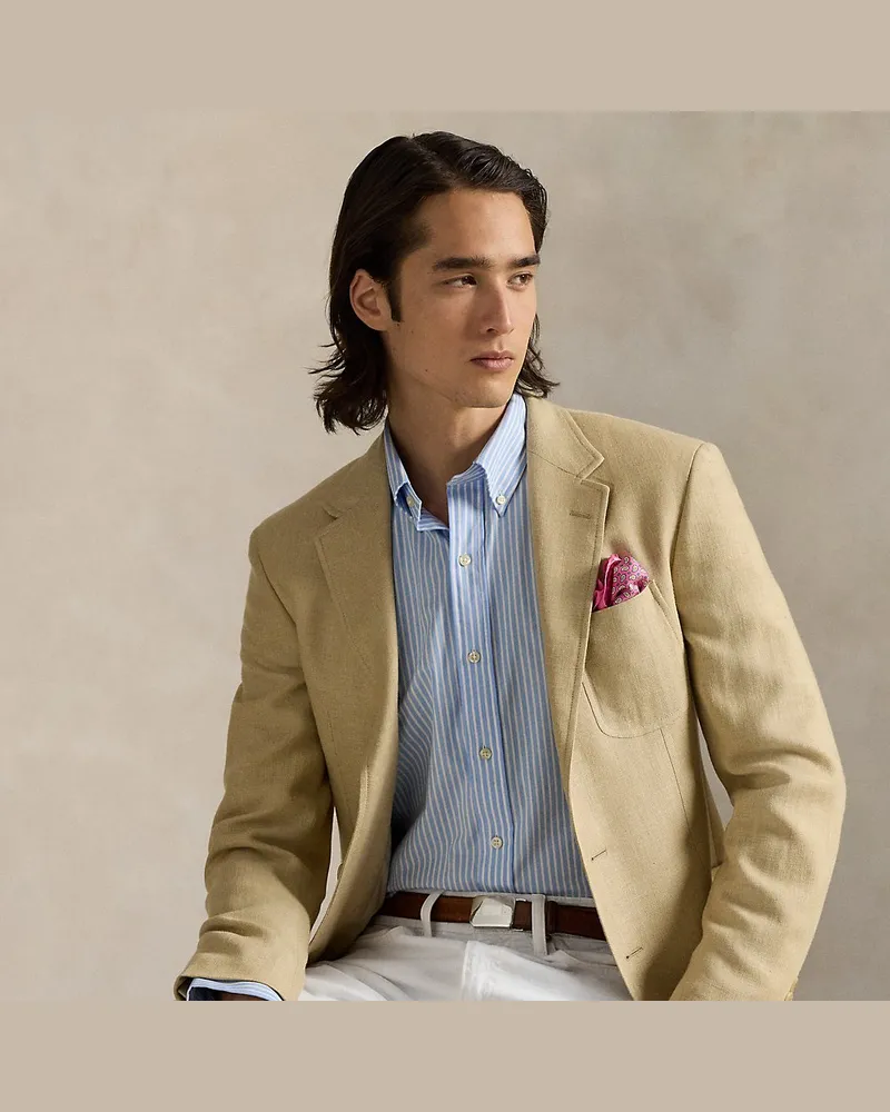 Ralph Lauren Gestreiftes Custom-Fit Hemd aus Popeline Blue