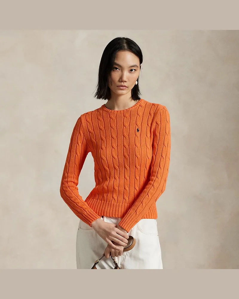 Ralph Lauren Baumwoll-Rundhalspullover mit Zopfmuster Orange