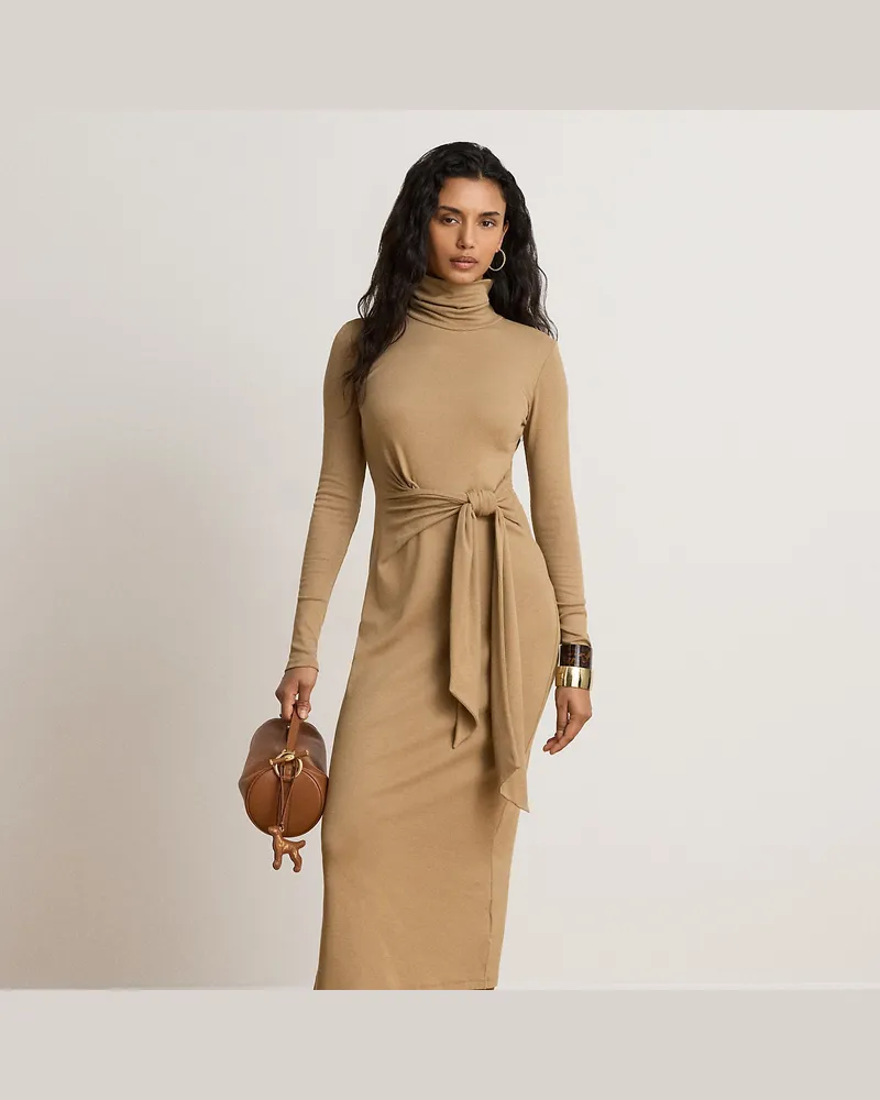 Ralph Lauren Rollkragenkleid mit Bindedetail vorne Tan