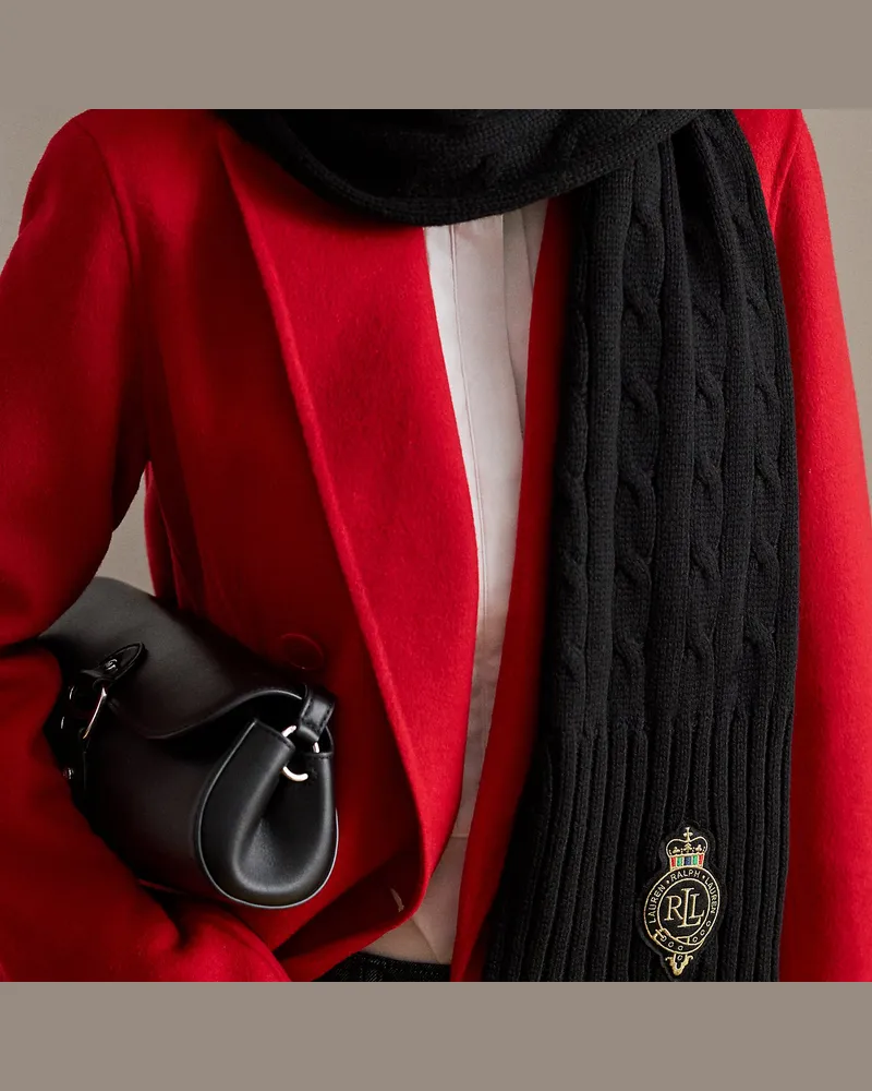 Ralph Lauren Schal mit Zopfmuster und Wappenaufnäher Black