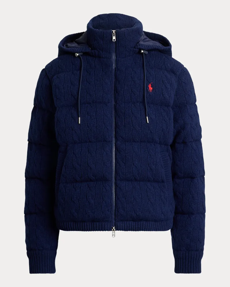 Ralph Lauren Woll-Kaschmir-Pufferjacke mit Zopfmuster Blue