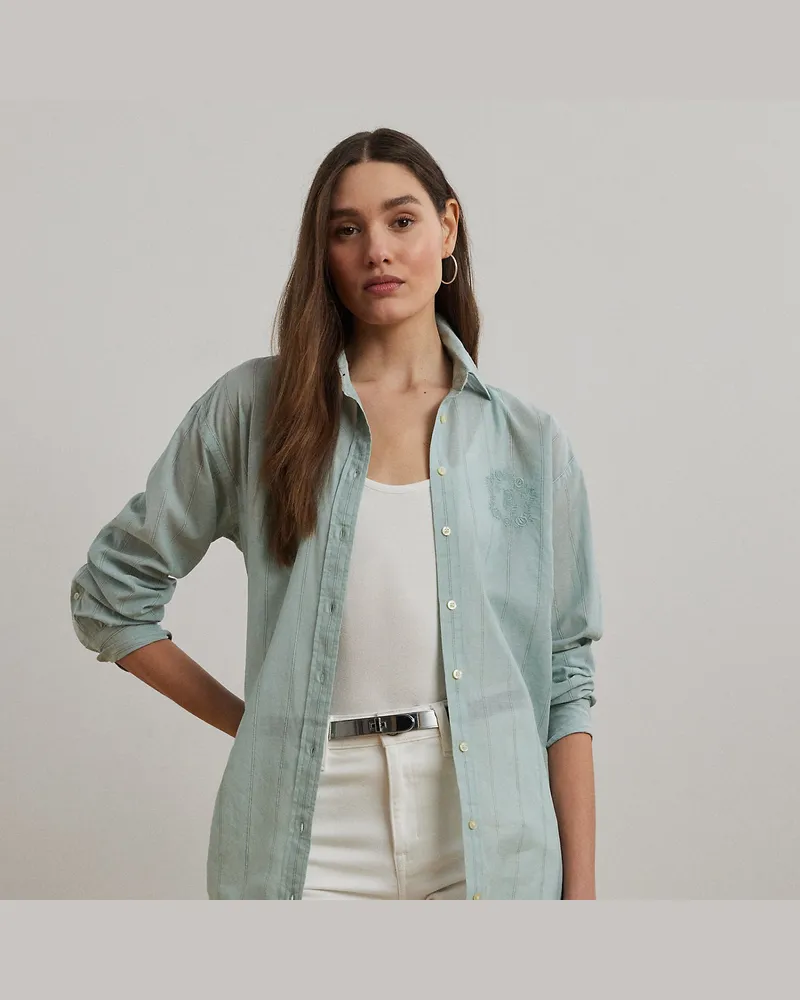Ralph Lauren Gestreifte Oversize Voile-Bluse Green