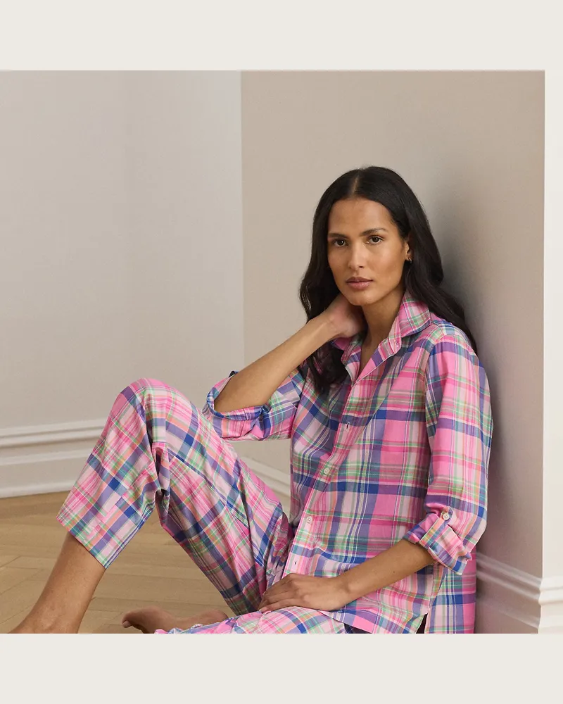 Ralph Lauren Karierter Pyjama aus Batist Pink