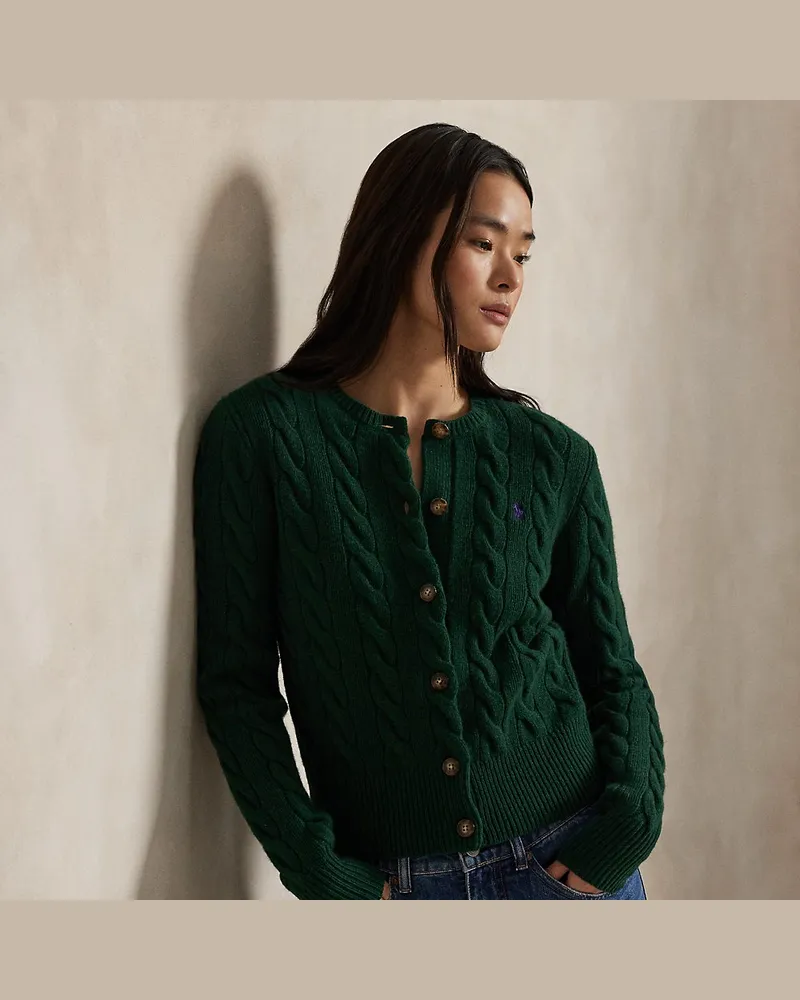Ralph Lauren Woll-Kaschmir-Strickjacke mit Zopfmuster Green