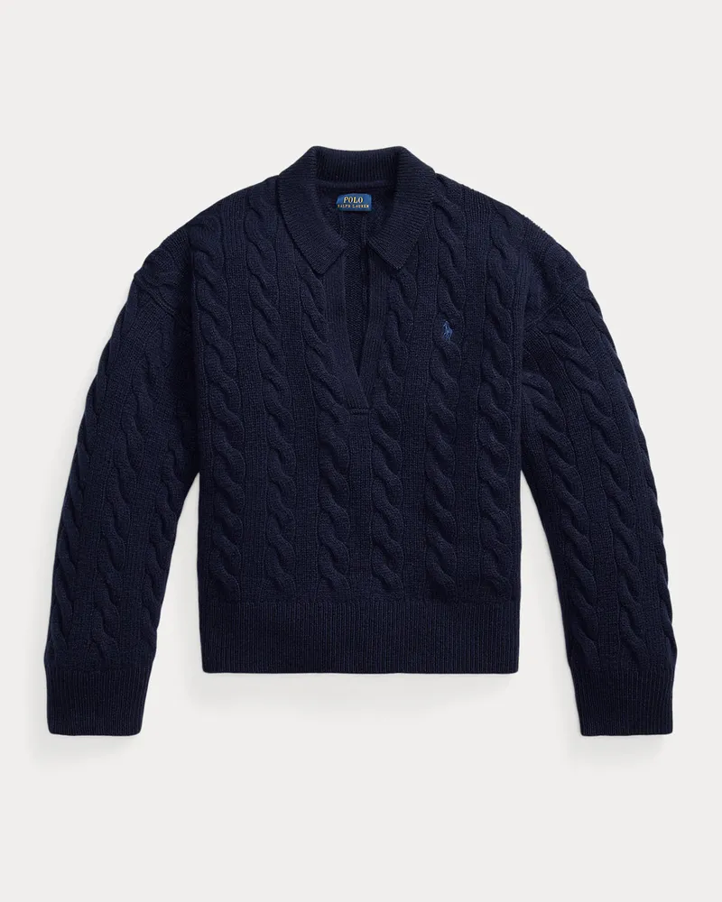 Ralph Lauren Pullover mit Zopfmuster und Polokragen Blue