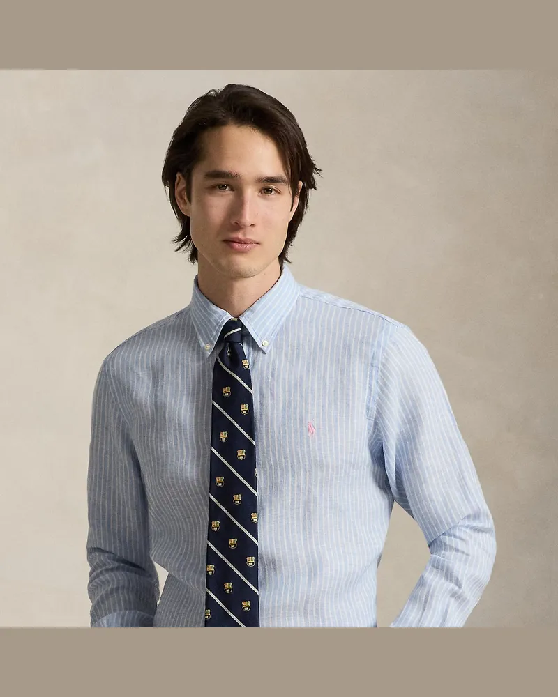 Ralph Lauren Gestreiftes Custom-Fit Leinenhemd Blue