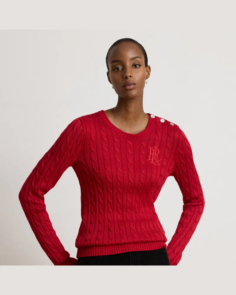 Ralph Lauren Kurzgrößen - Pullover mit Knöpfen und Zopfmuster Red