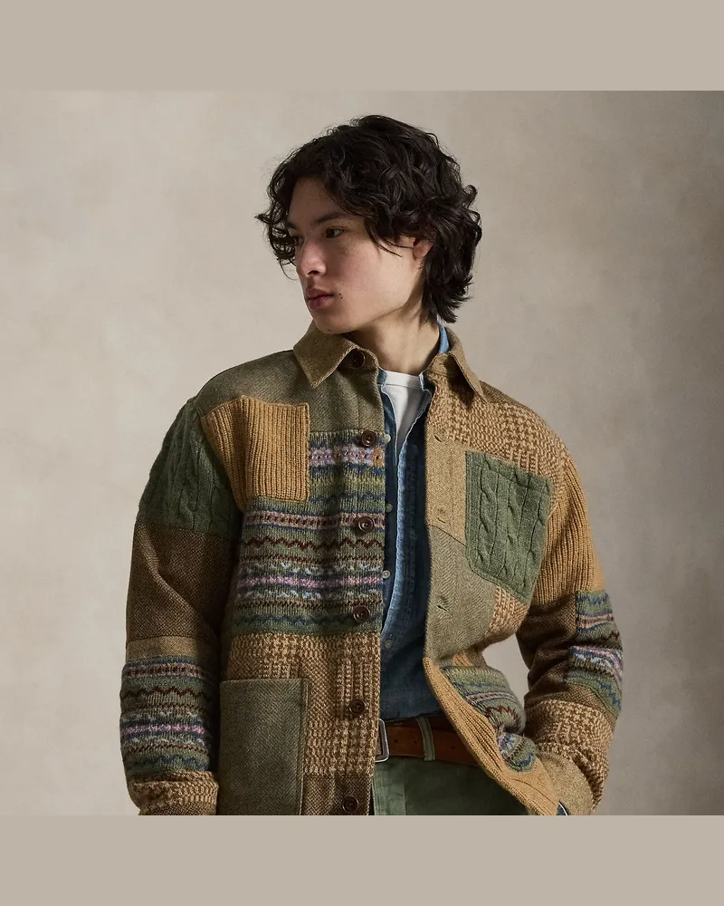 Ralph Lauren Utility-Cardigan mit Patchworkmotiv Tan