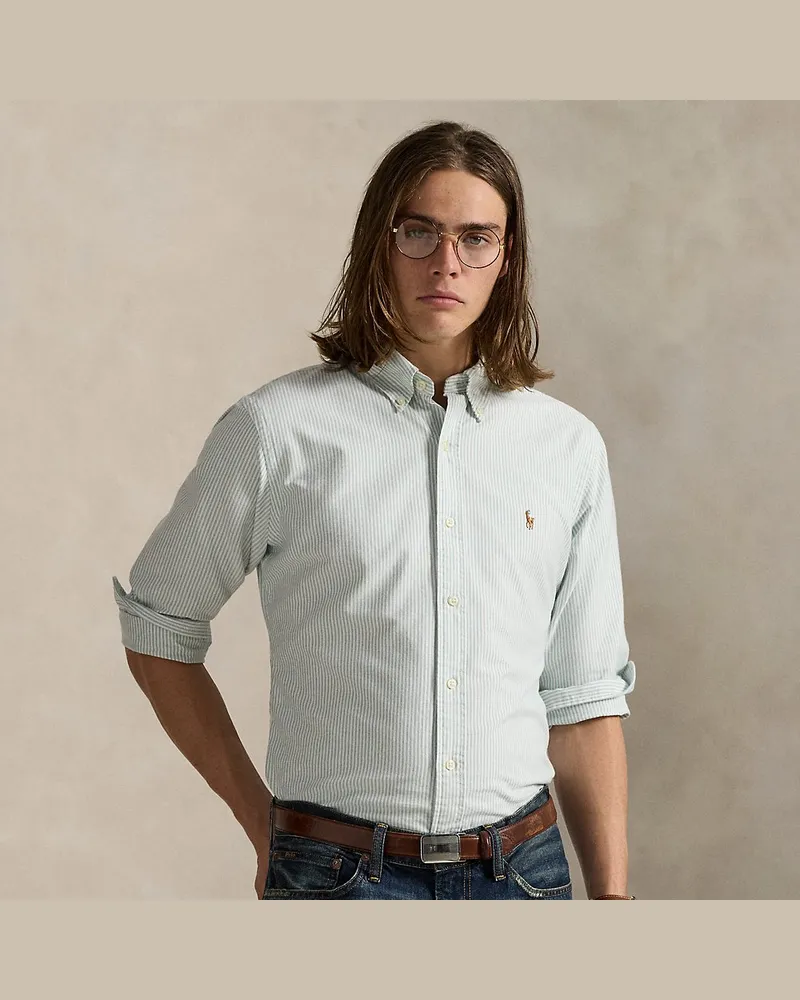 Ralph Lauren Gestreiftes Custom-Fit Oxfordhemd Green