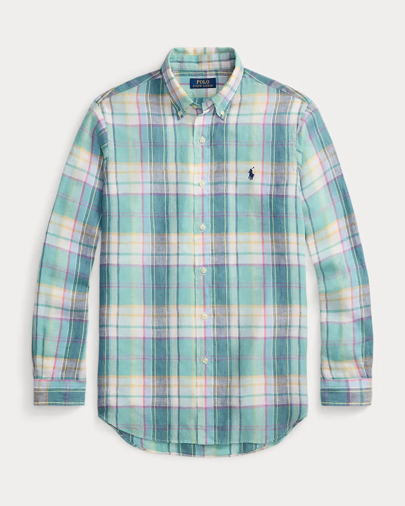 Ralph Lauren Kariertes Custom-Fit Hemd aus Leinen Green