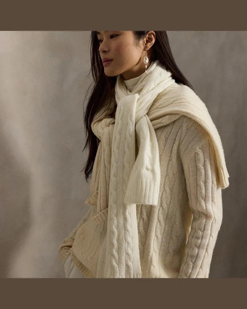 Ralph Lauren Woll-Kaschmir-Schal mit Zopfmuster Cream
