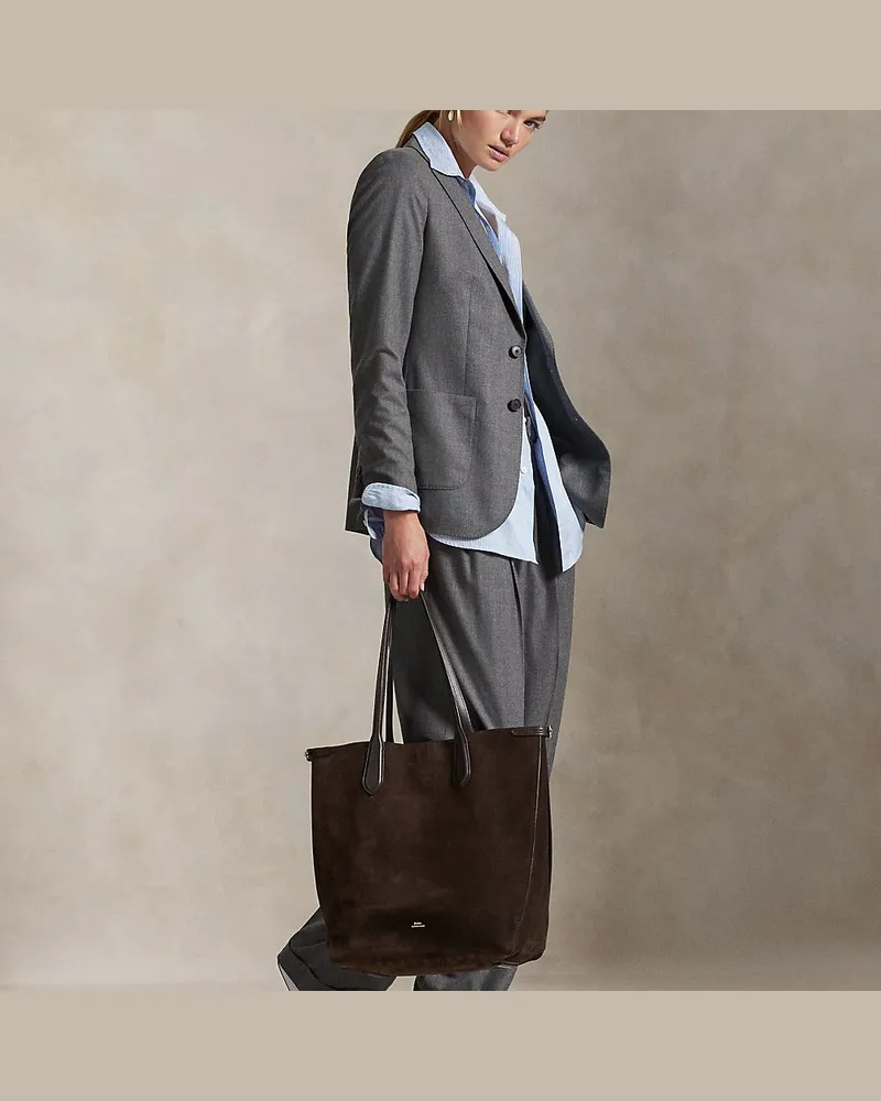 Ralph Lauren Vertikale Wildleder-Tragetasche Bellport Brown