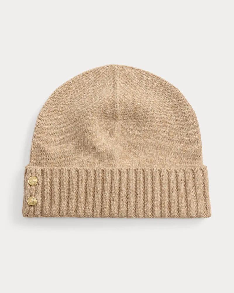 Ralph Lauren Strickmütze mit Zierknöpfen Tan