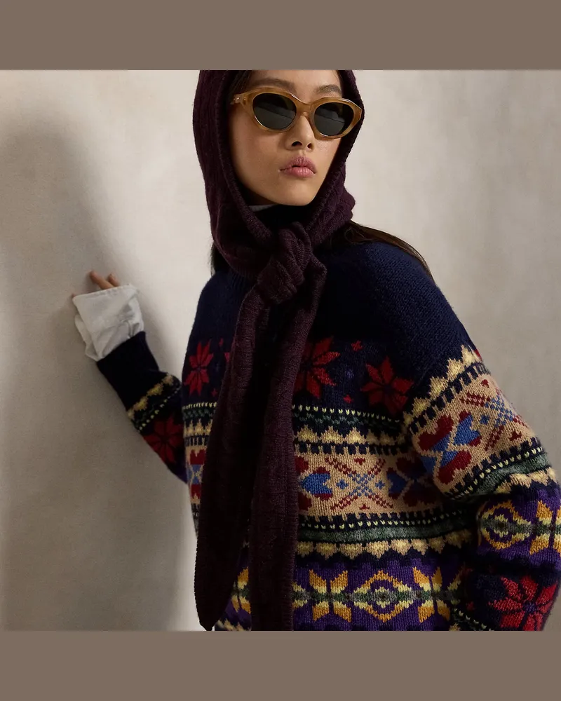 Ralph Lauren Zopfmuster-Kapuzenschal mit Kaschmir Red