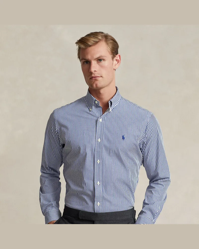 Ralph Lauren Gestreiftes Slim-Fit Hemd aus Popeline Blue