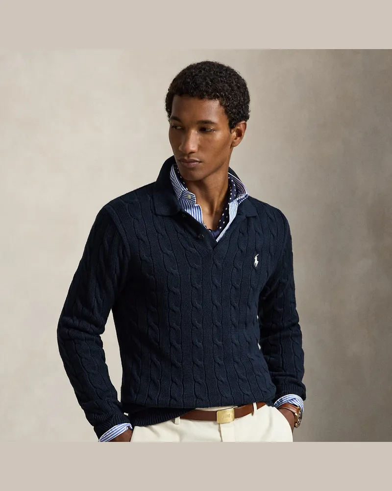 Ralph Lauren Pullover mit Polokragen und Zopfmuster Blue