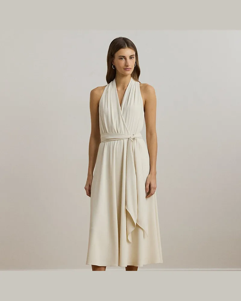 Ralph Lauren Neckholder-Cocktailkleid aus Georgette Cream