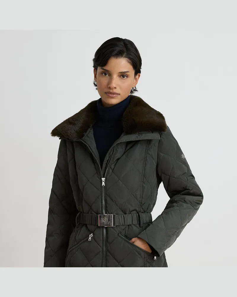 Ralph Lauren Daunen-Steppmantel mit Kunstpelzbesatz Green