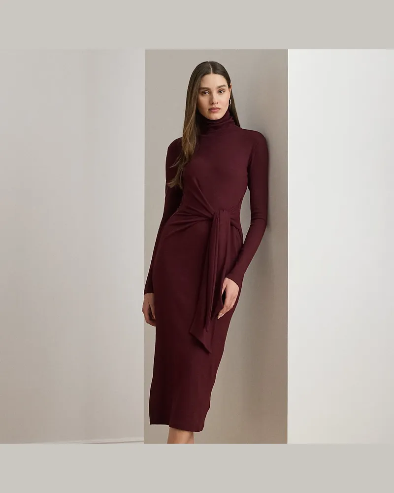Ralph Lauren Kurzgrößen - Rollkragenkleid mit Schnürung vorne Red