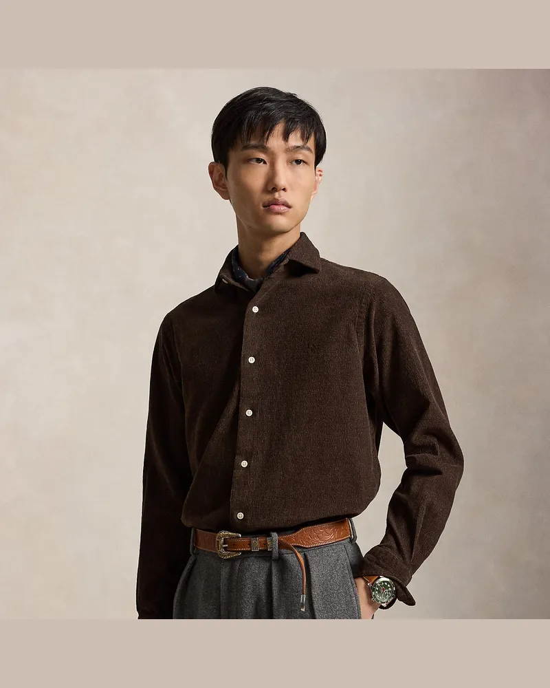 Ralph Lauren Custom-Fit Hemd aus Stretch-Kordsamt Brown