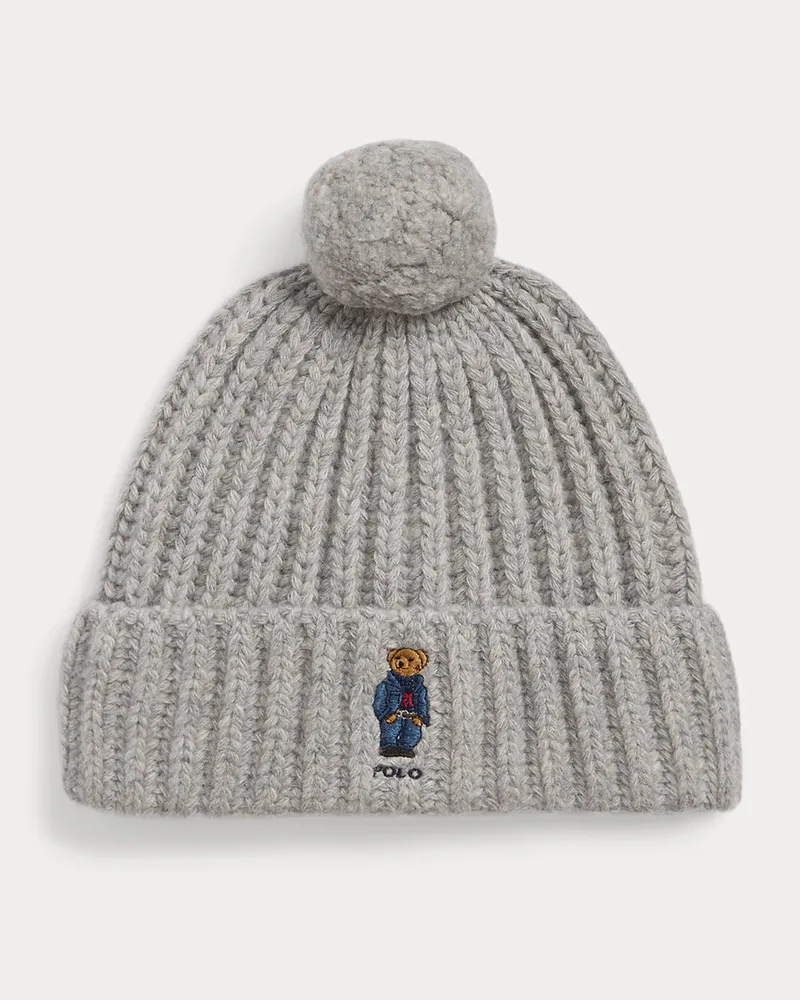 Ralph Lauren Gerippte Bommelmütze mit Polo Bear Grey