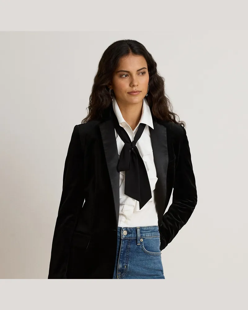 Ralph Lauren Kurzgrößen - Sakko aus Stretchsamt mit Satinbesatz Black