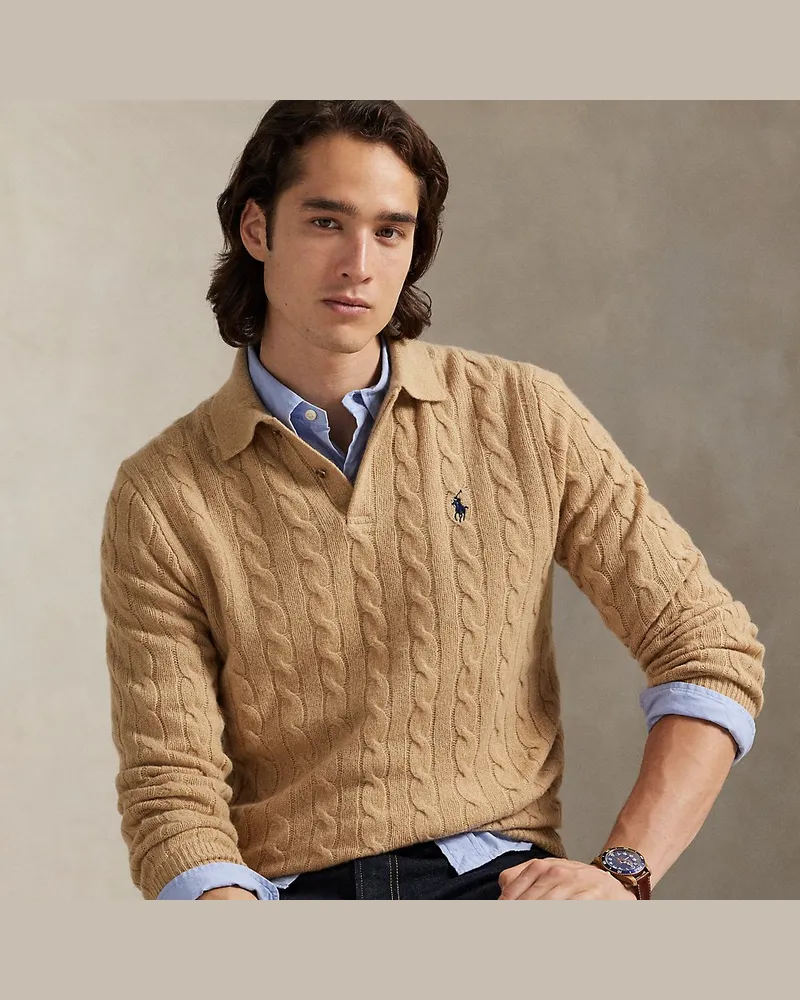 Ralph Lauren Woll-Kaschmir-Pullover mit Zopfmuster Brown