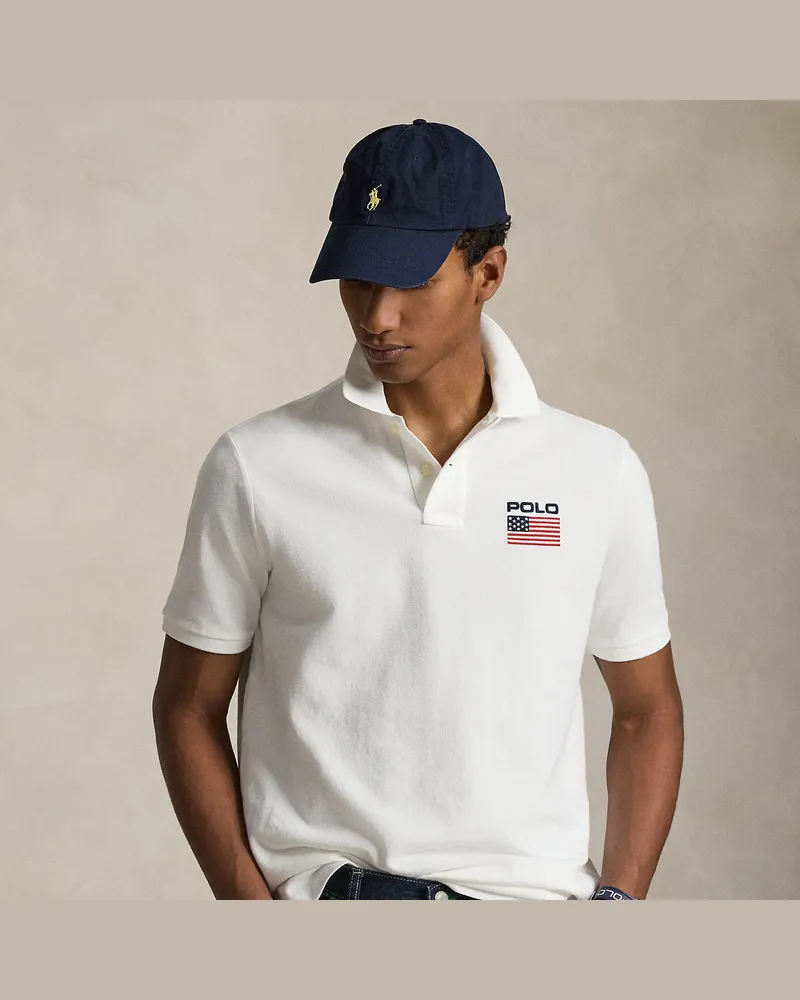 Ralph Lauren Classic-Fit Mesh-Poloshirt mit Flagge White