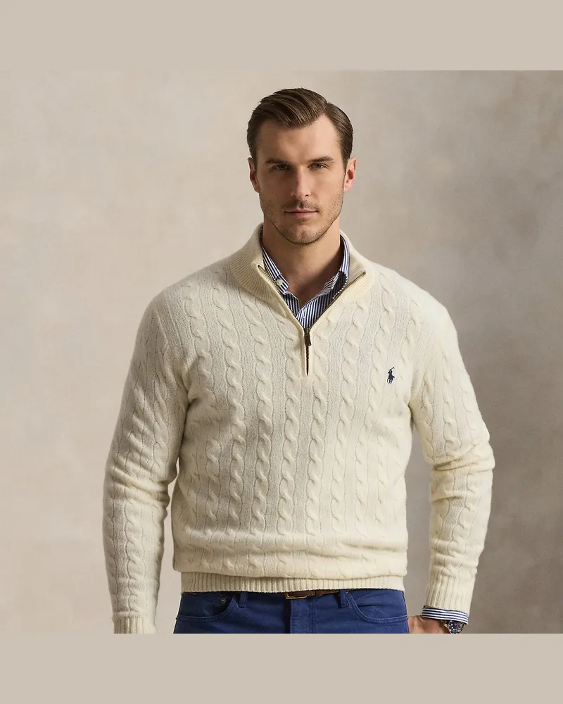Ralph Lauren Große Größen - Zopfmusterpullover mit Reißverschluss Tan