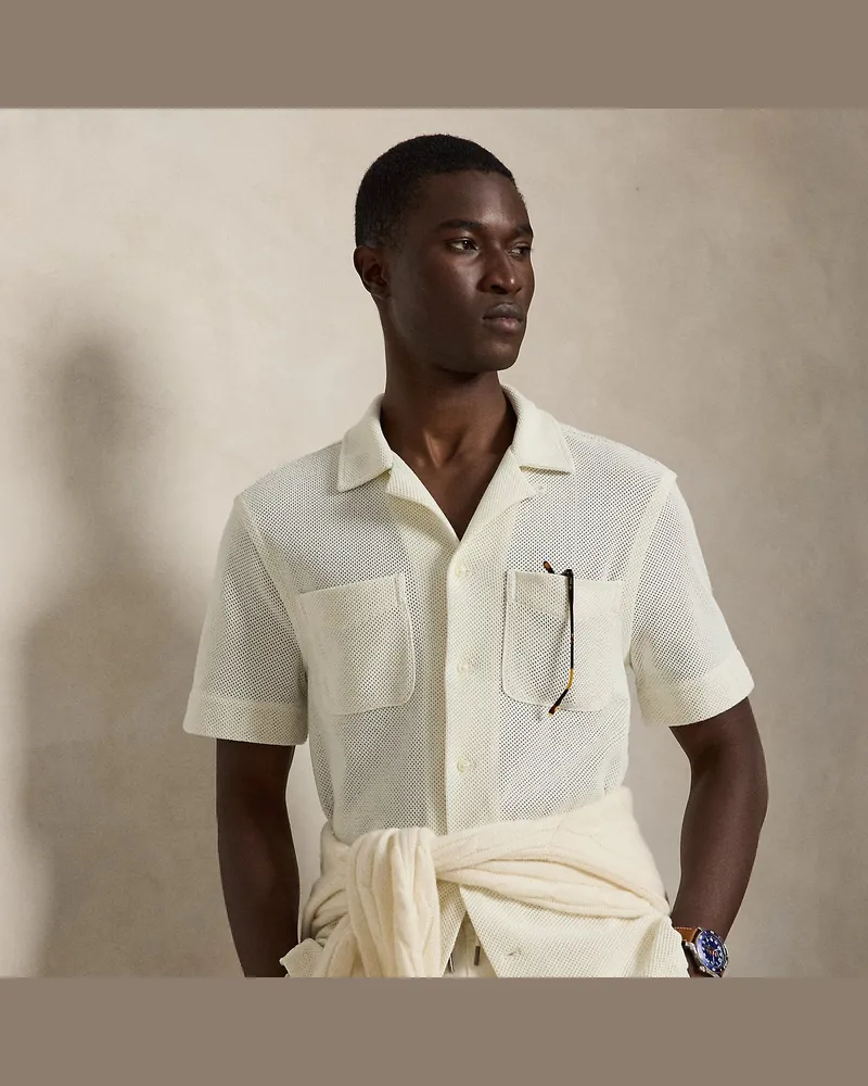 Ralph Lauren Texturiertes Kurzarmhemd mit Lochmuster Cream