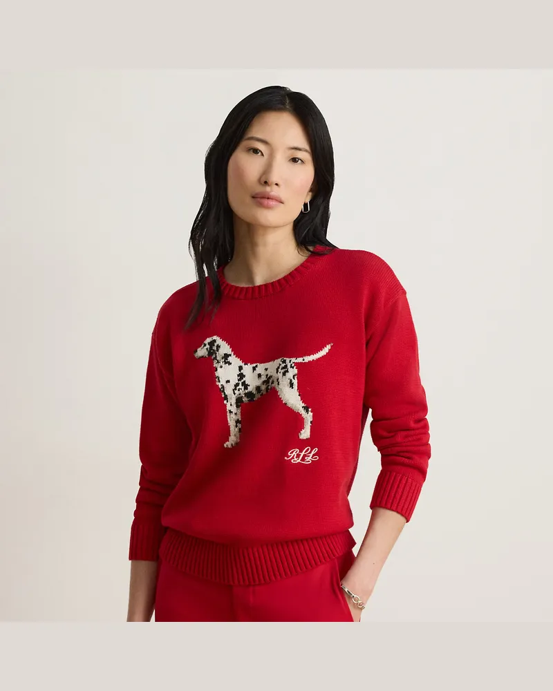 Ralph Lauren Kurzgrößen - Pullover mit Dalmatiner-Strickintarsie Red