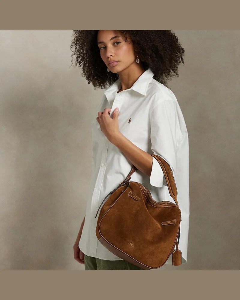 Ralph Lauren Beuteltasche Polo ID aus Wildleder Brown