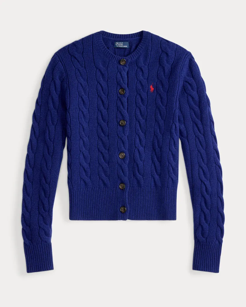 Ralph Lauren Woll-Kaschmir-Strickjacke mit Zopfmuster Blue